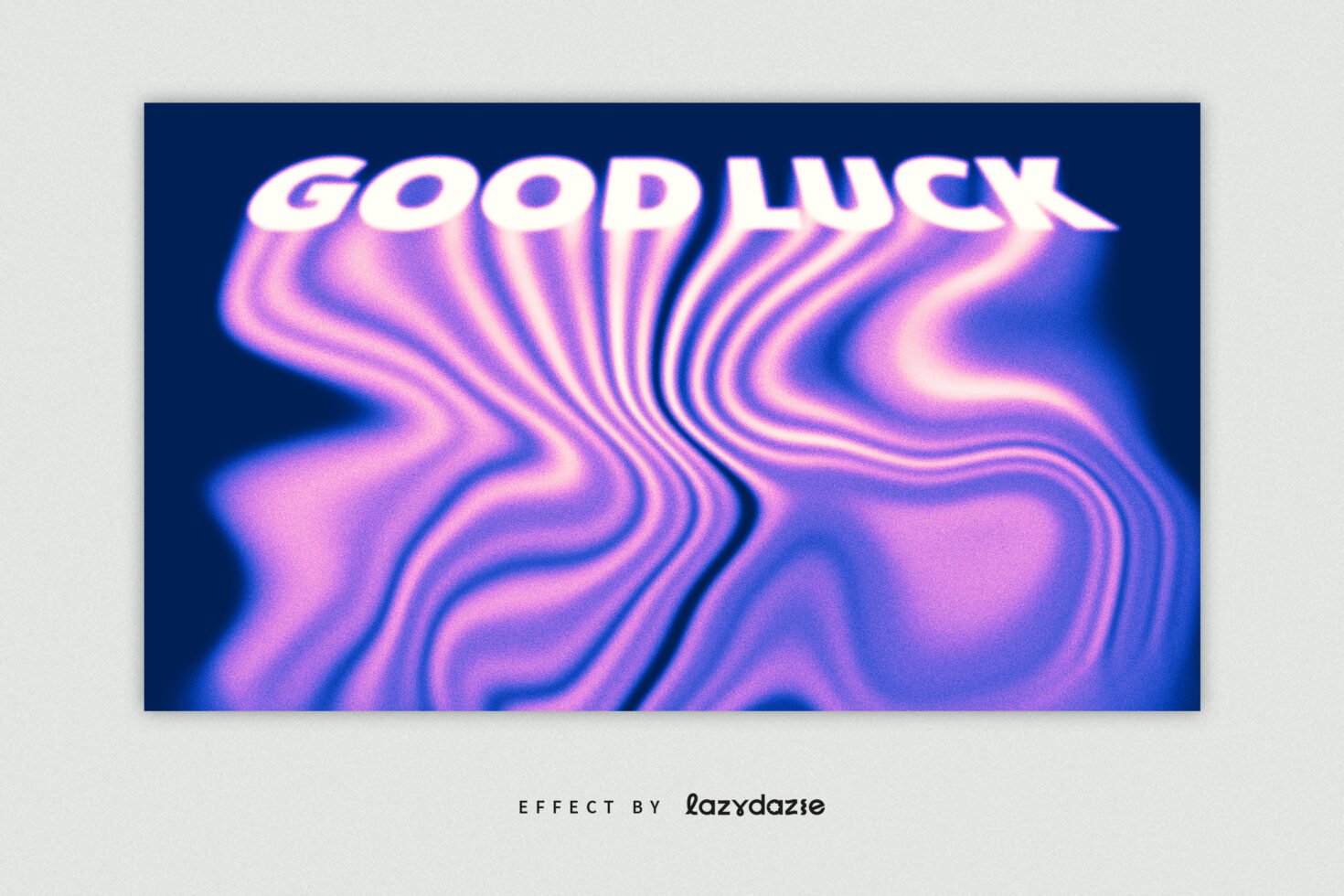 Psychedelic text effect mockup featuring distorted Good Luck typography with vibrant purple and blue wavy background ideal for graphic design projects.