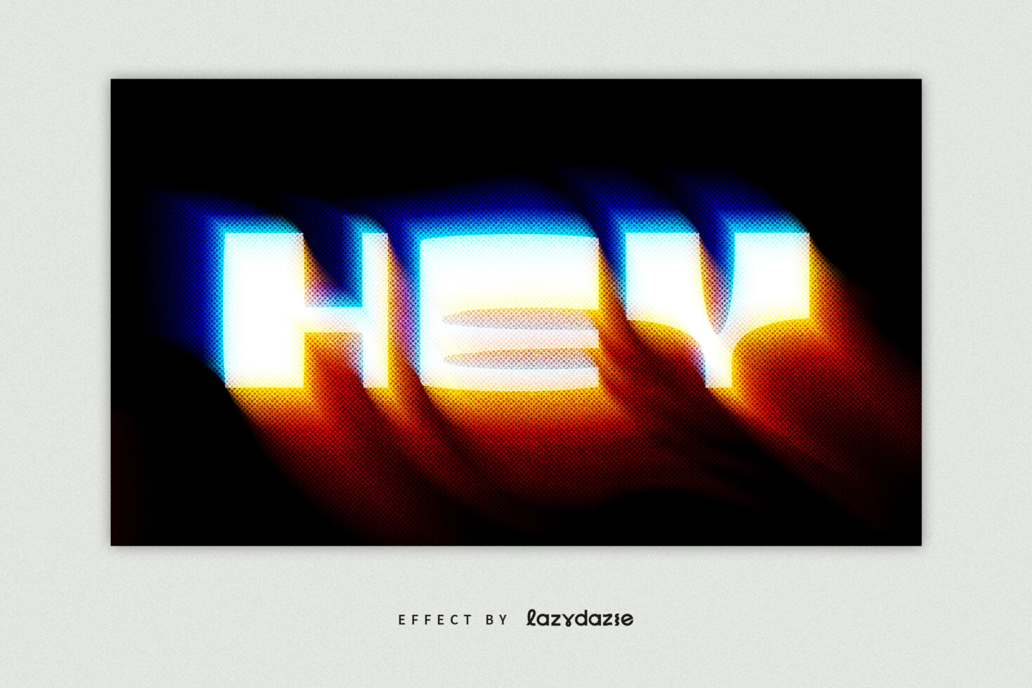 Vibrant halftone text effect reading HEY with colorful gradients including blue orange and yellow perfect for graphic designers typography templates
