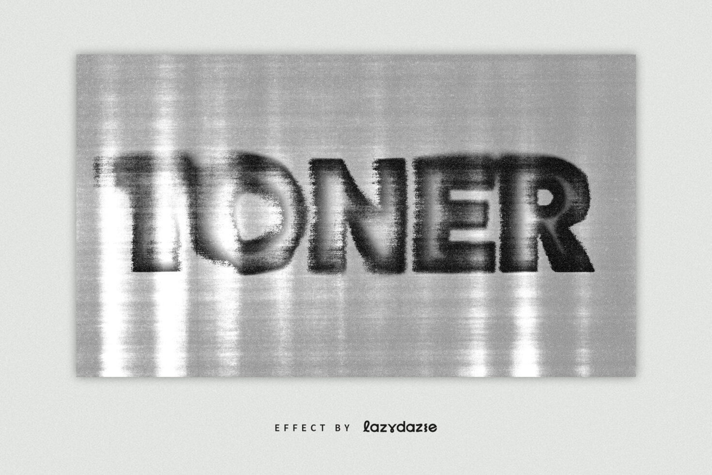 Black toner effect text on metallic background creating a vintage print texture suitable for graphic designers seeking unique effects for projects.