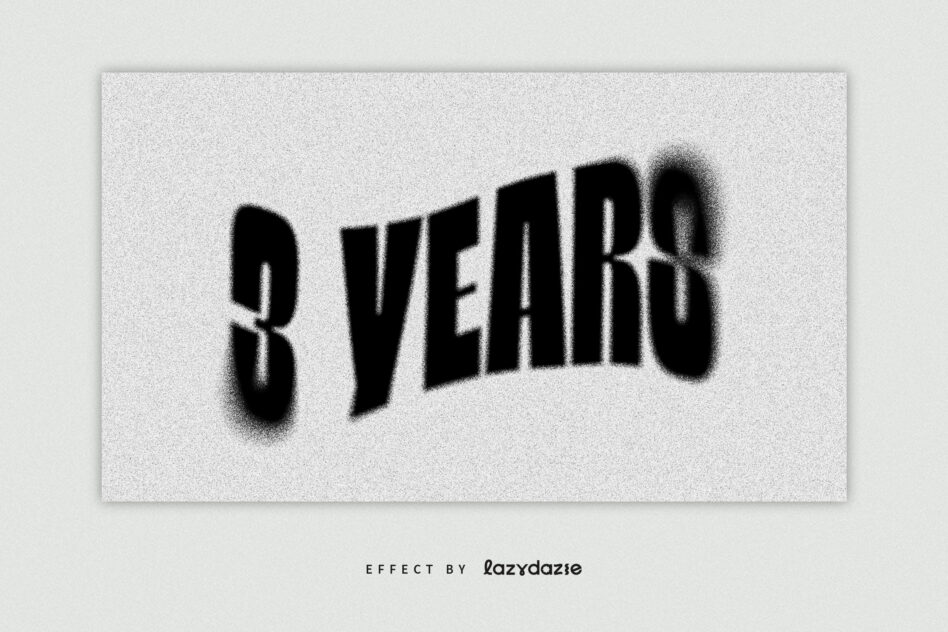 Distorted text effect reading 3 years on speckled background perfect for graphic designers seeking unique typography effects for digital design projects