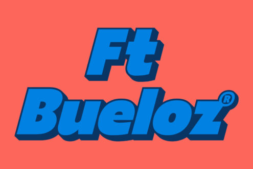 Blue 3D isometric letter logo with depth effect on coral background