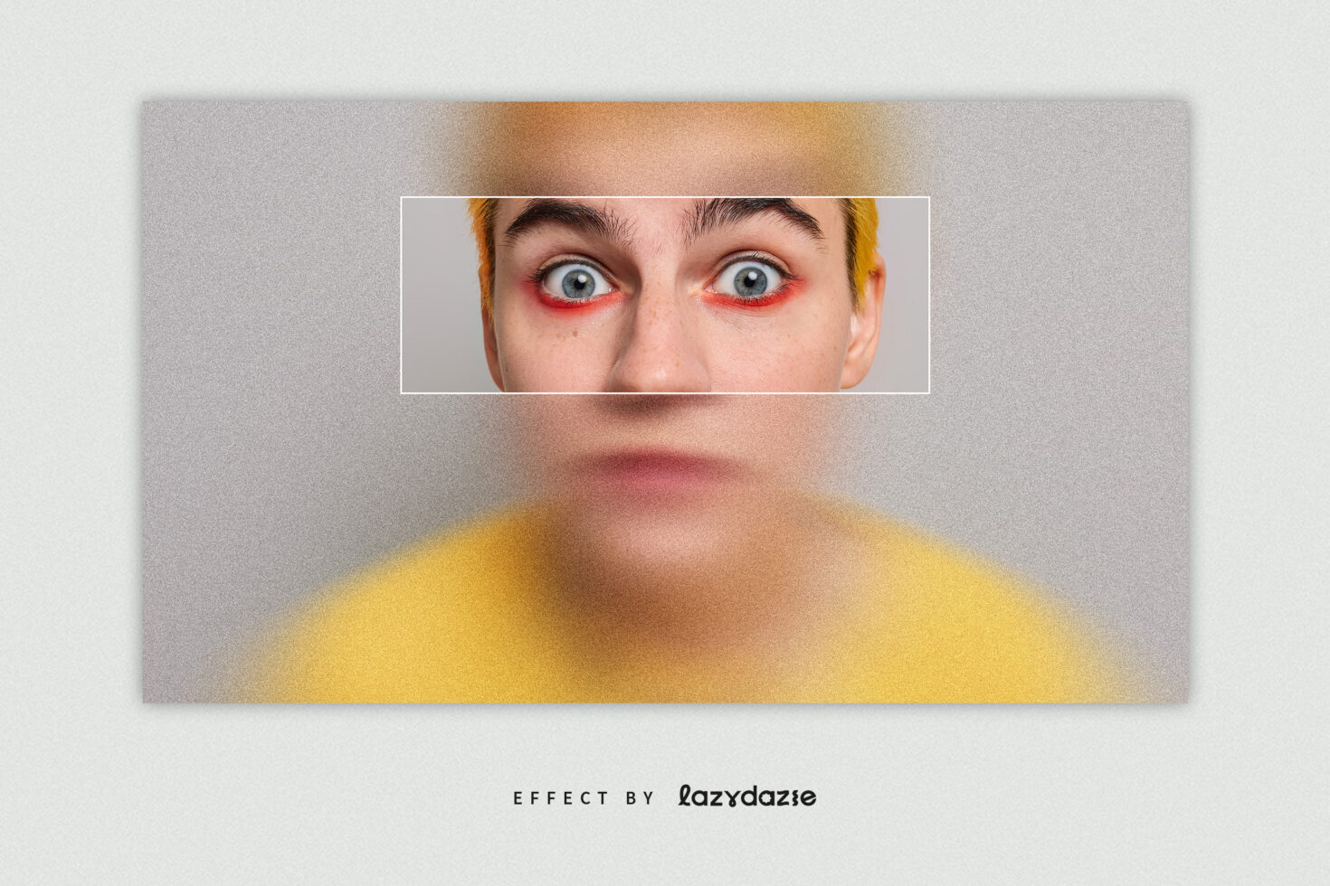 Blurred portrait with sharp eyes in focus showcasing a creative visual effect for graphic designers. Perfect for digital art mockups and templates.