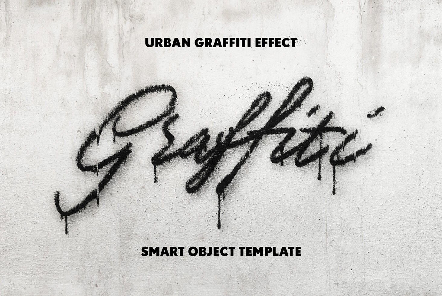 Urban graffiti effect template on concrete wall with bold lettering. Perfect for designers needing authentic street style graphics. Smart object included.