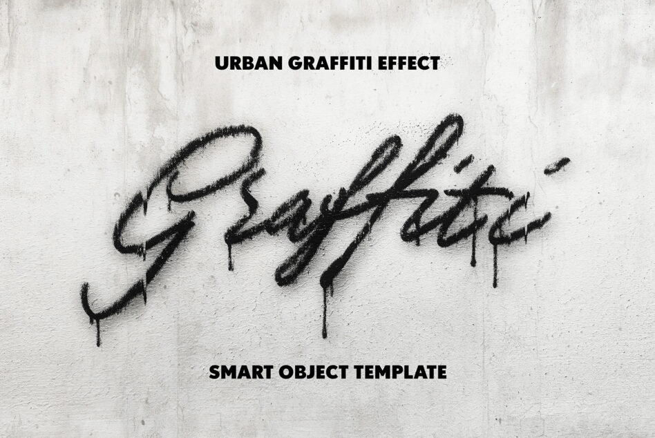 Spray paint text on concrete wall with drips, street art style mockup