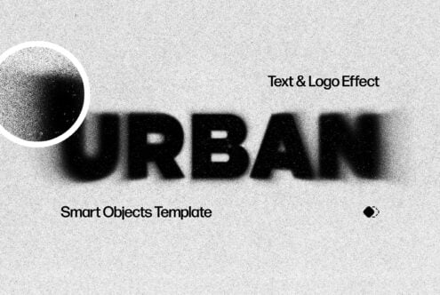 URBAN text with blur effect next to white circle, smart objects template mockup