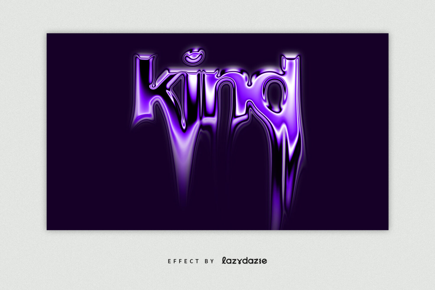 Futuristic neon text effect reading kind with a glossy purple metallic shine on a dark background ideal for graphic design templates and mockups.