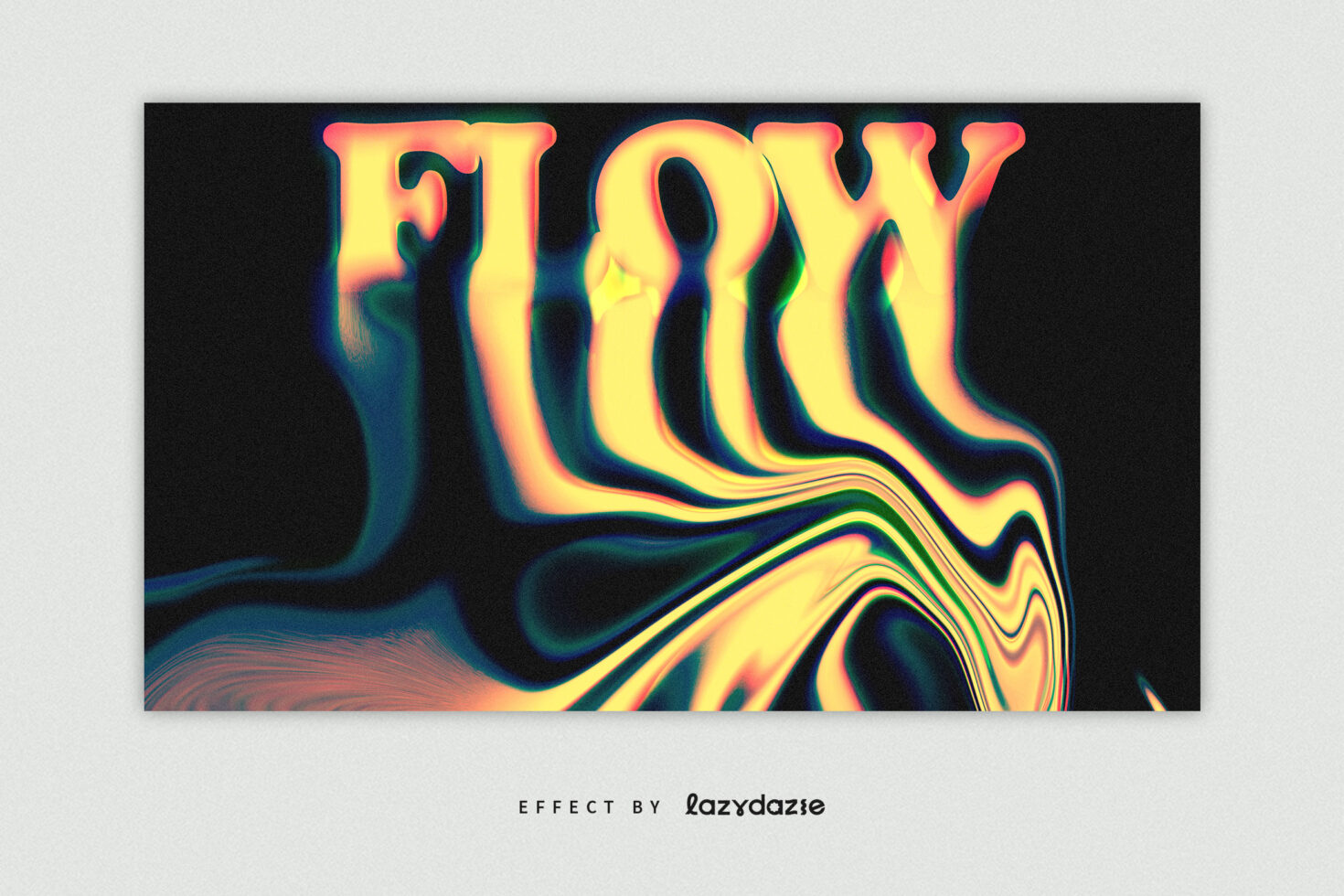 Psychedelic text effect with colorful fluid distortion against black background ideal for graphic designers seeking vibrant typography and unique visuals.