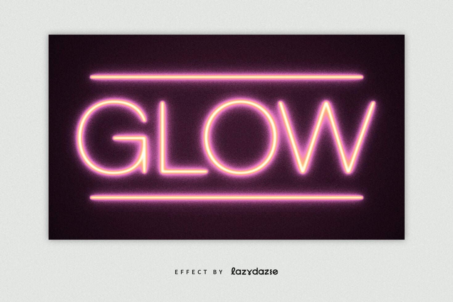Bright pink neon GLOW text with glowing lines above below on dark background
