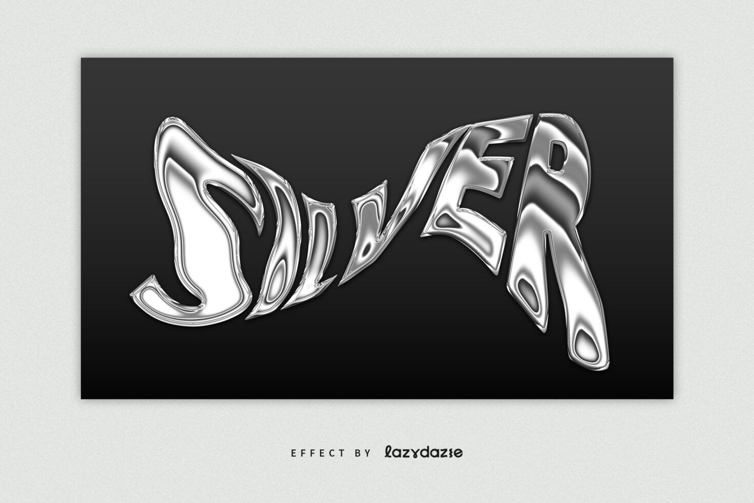 Distorted silver text effect against black background for designers. Ideal for graphic templates and fonts showcasing metallic fluid typography design.