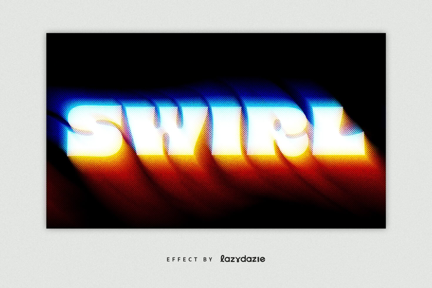 Colorful swirl text effect design with halftone texture. Suitable for graphic designers seeking unique typography templates for vibrant visual projects.