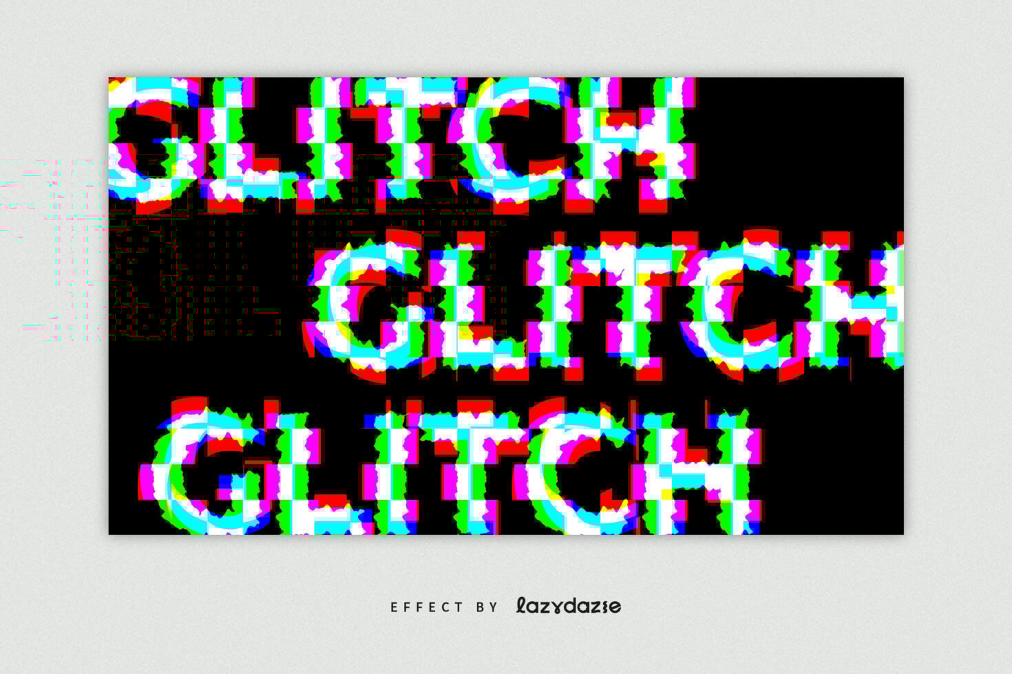 Glitch effect text template in vibrant RGB colors on black background for designers digital assets abstract typography graphic design mockup.