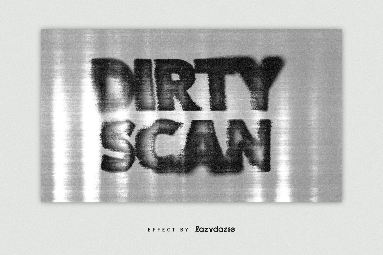 Dirty Scan text effect showcasing a grunge-style font with a metallic texture perfect for designers seeking unique graphic templates or font mockups.