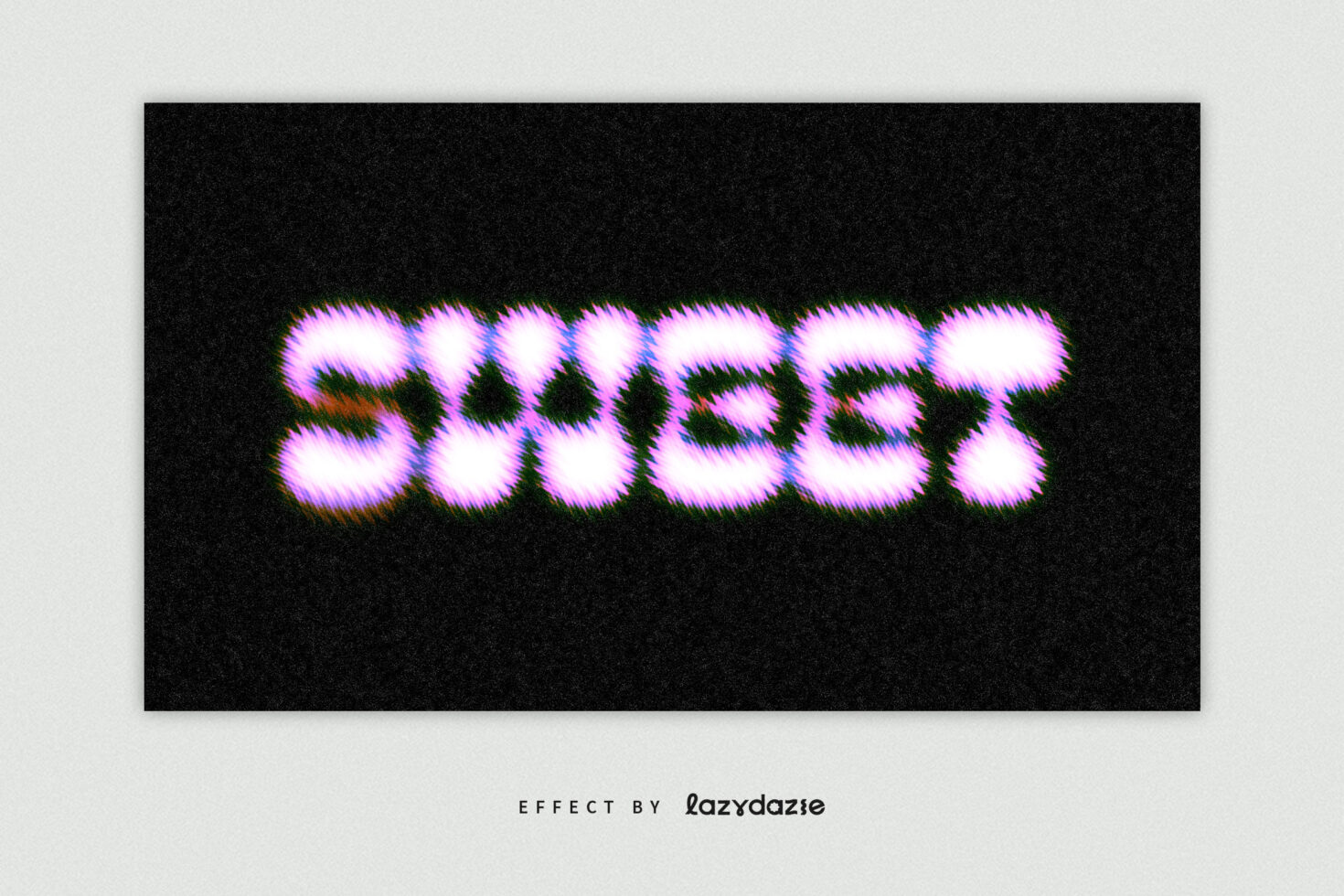 Glitch distortion text effect reading SWEET in white and purple on black background ideal for graphic design fonts resources and creative templates