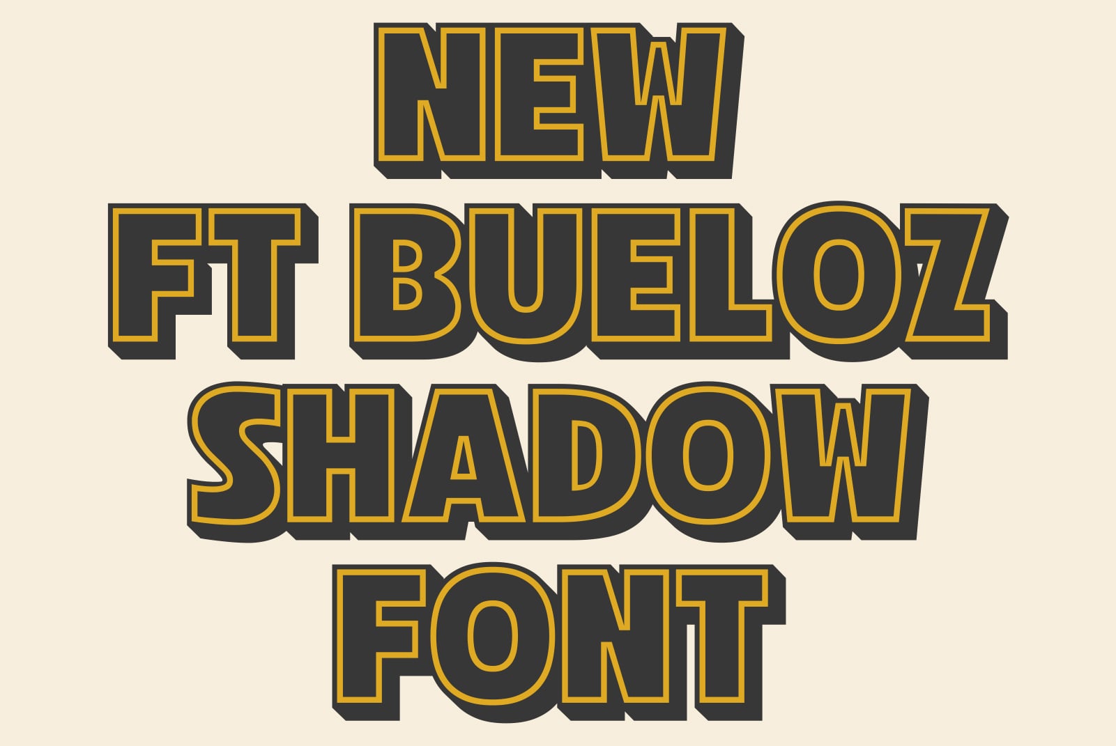 Gold outlined shadow font design with charcoal stroke on cream background