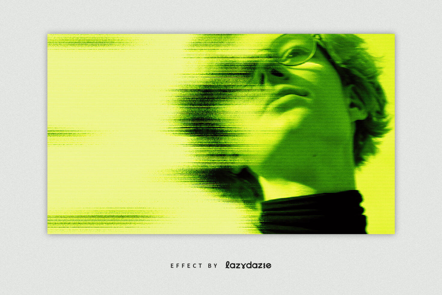 Neon-green digital artwork features a glitch effect portrait. Perfect for graphic design projects or templates. Suitable for creative designers.