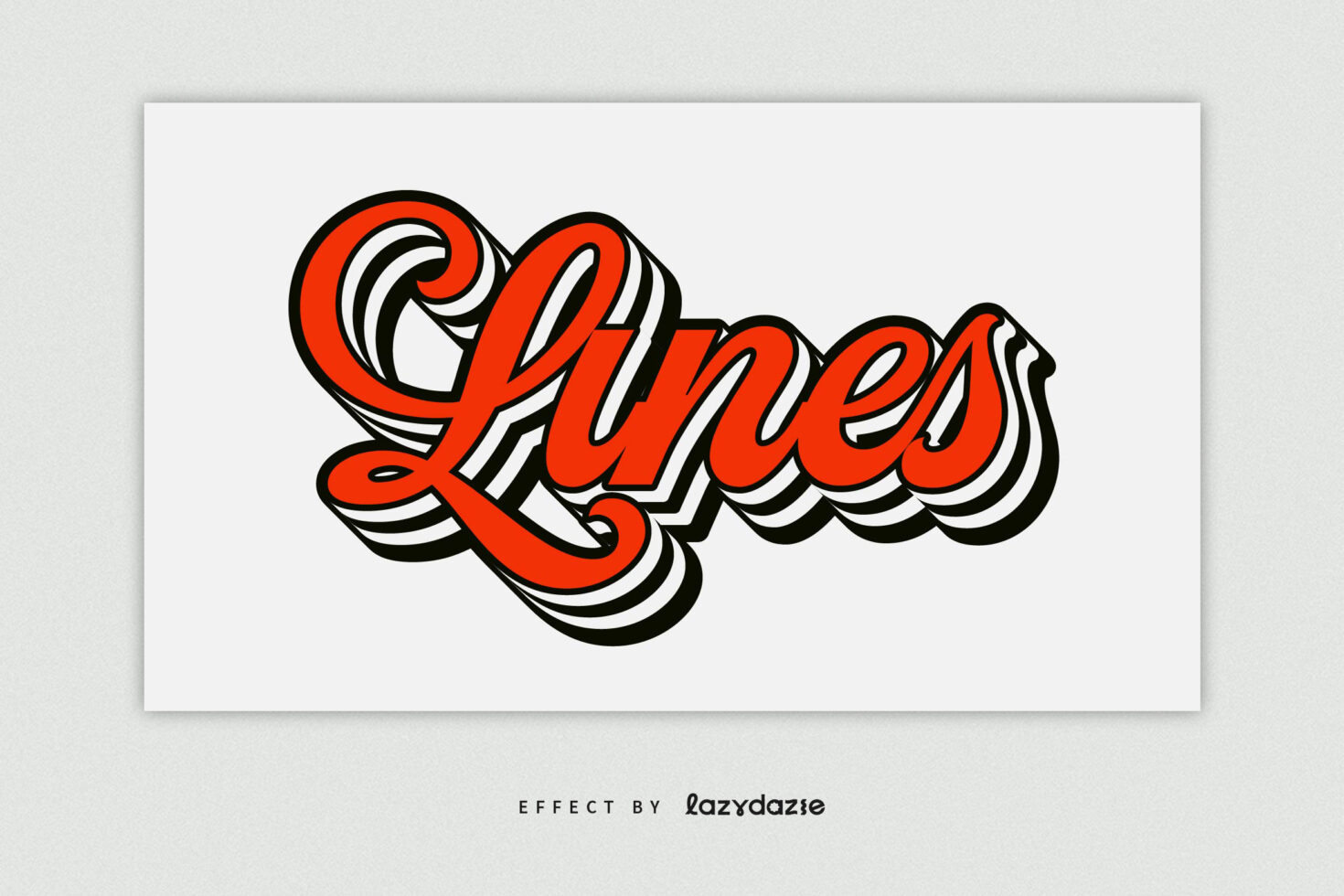 Bold 3D retro typography design with red cursive letters and black shadows, perfect for use in graphic templates and font collections for designers.