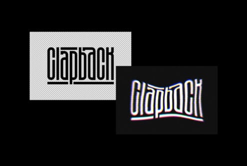 GLADBAOK logo in clean black outline on transparent, glitchy neon version with chromatic shift