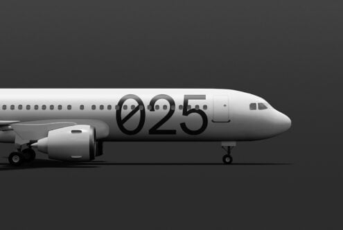 Airplane side profile mockup with minimalist design featuring large numbers on fuselage ideal for designers looking for sleek aviation graphics templates.