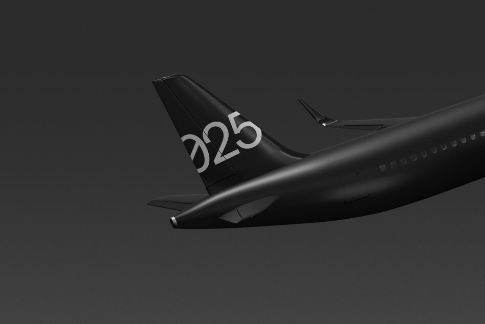 Black aircraft tail fin with 3225 livery number on neutral background