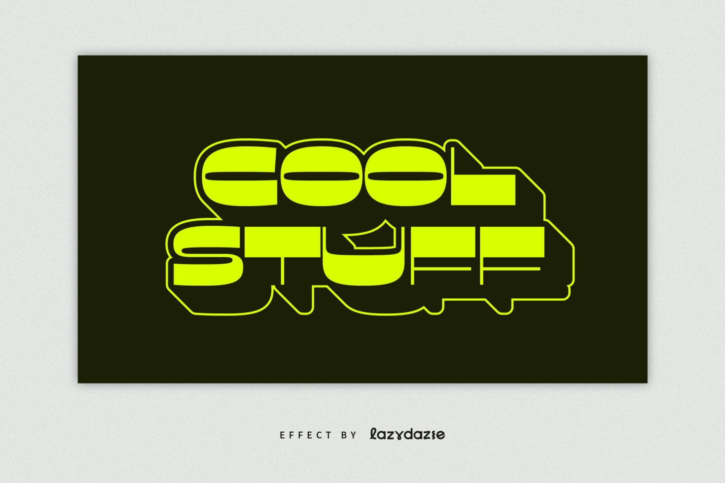 Bold neon text effect with the words Cool Stuff in a modern font style. Perfect for graphic design, templates, and mockups. Bright yellow on black