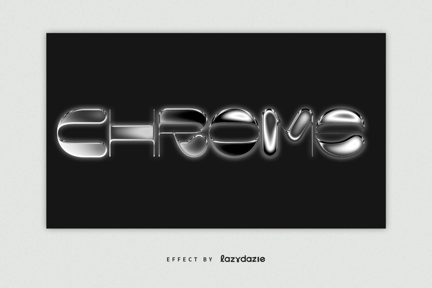 Chrome text effect on black background ideal for graphic designers. High-resolution font style, perfect for mockups and typography templates.