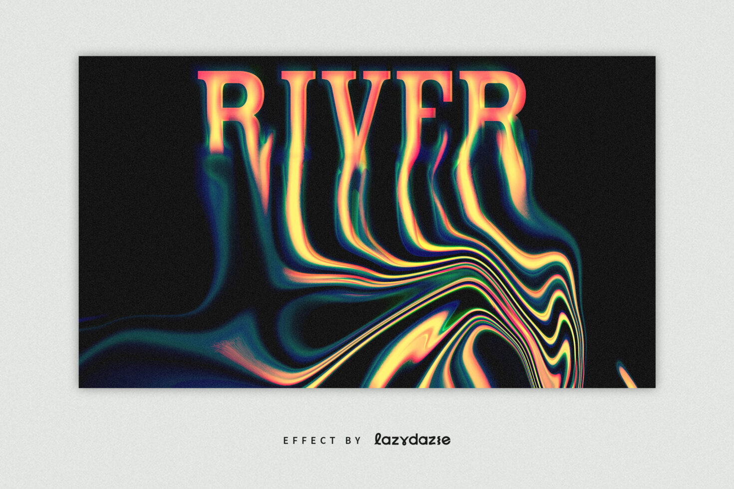 Colorful distorted text effect spelling River on black background ideal for graphic design assets creative typography digital art templates and visual design.