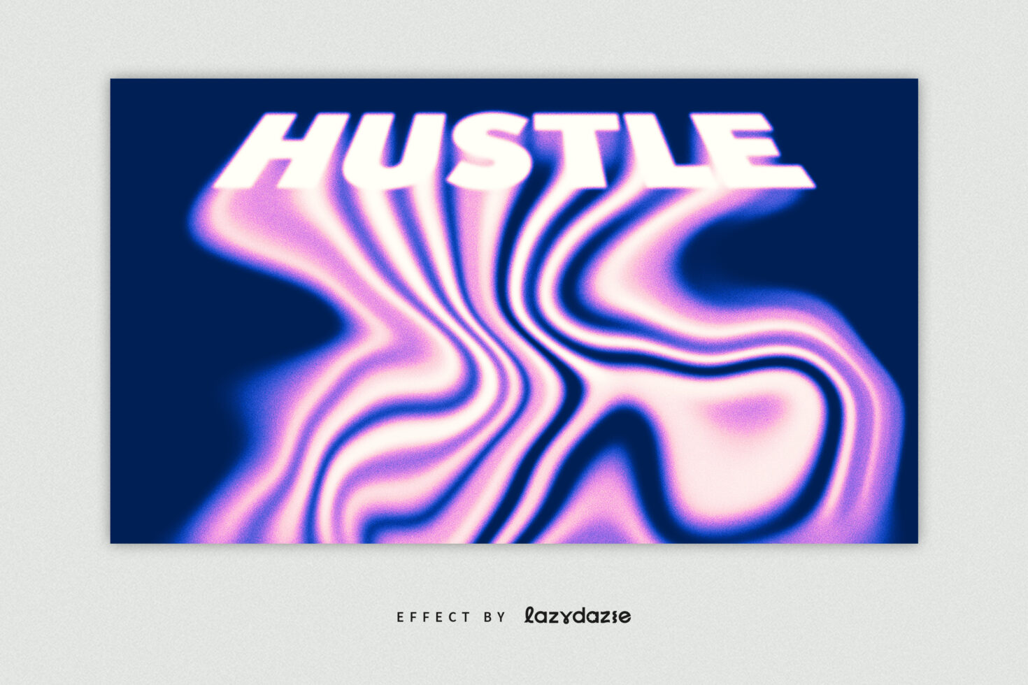 Retro wave text effect with distorted vibrant colors and bold white font HUSTLE creating a dynamic visual. Ideal for graphic design projects.