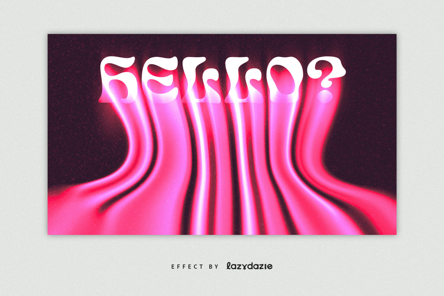 Retro style graphic effect with vibrant pink and black gradient featuring the word HELLO in fluid, melting text. Perfect for designers and mockups.