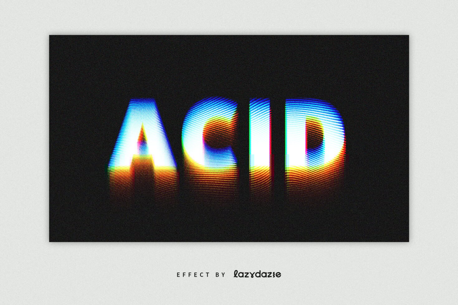 Colorful glowing acid text effect on black background design by Lazydaze. Ideal for graphic design templates and typography projects for designers.