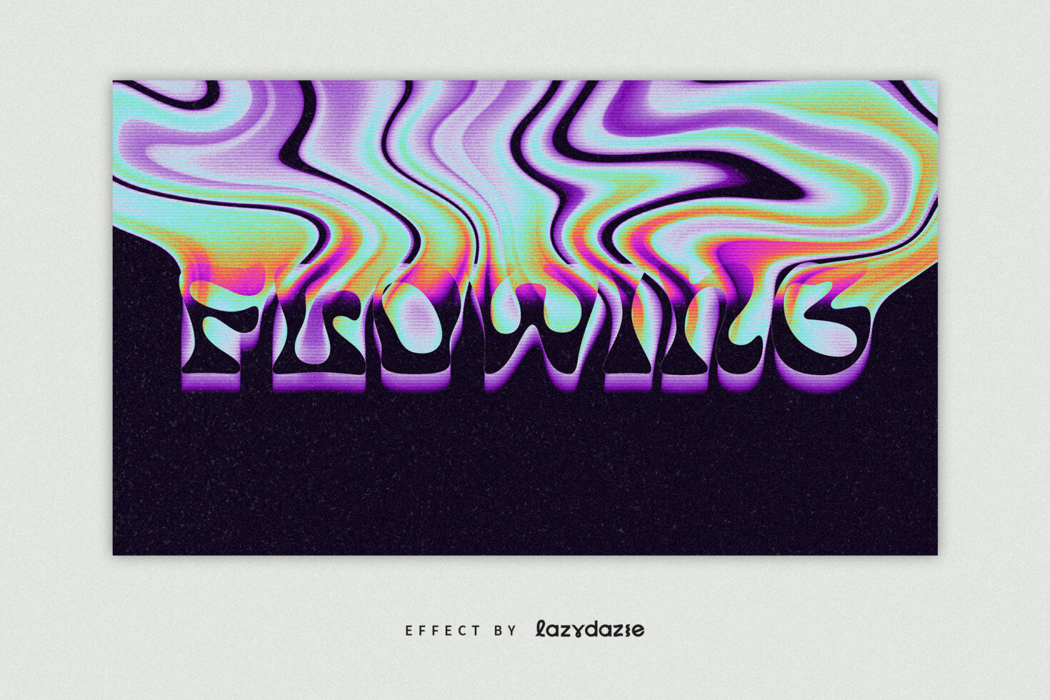Colorful distorted text effect with vibrant psychedelic waves on black background ideal for graphic design templates and digital art assets