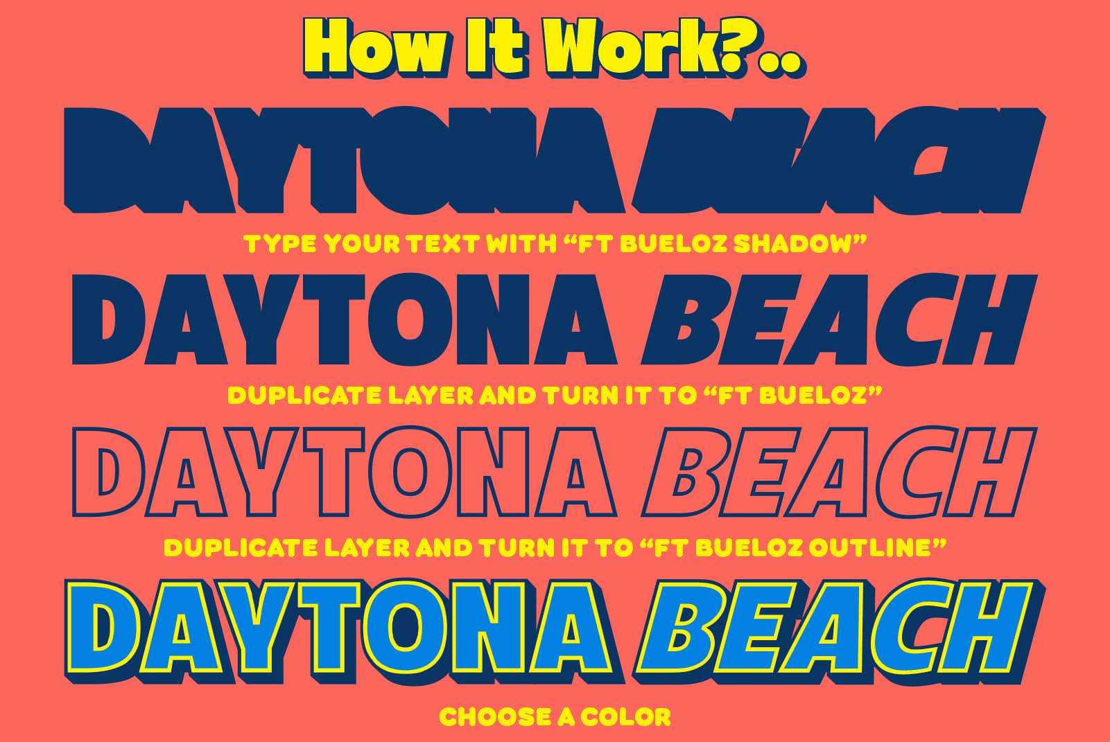 Typography tutorial showing shadow outline effect techniques for bold text