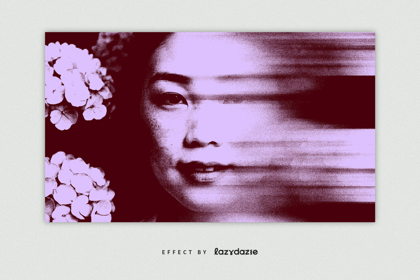 Digital artwork showing a split-tone portrait blending pixelated and floral elements in purple and maroon, perfect for graphics design projects.