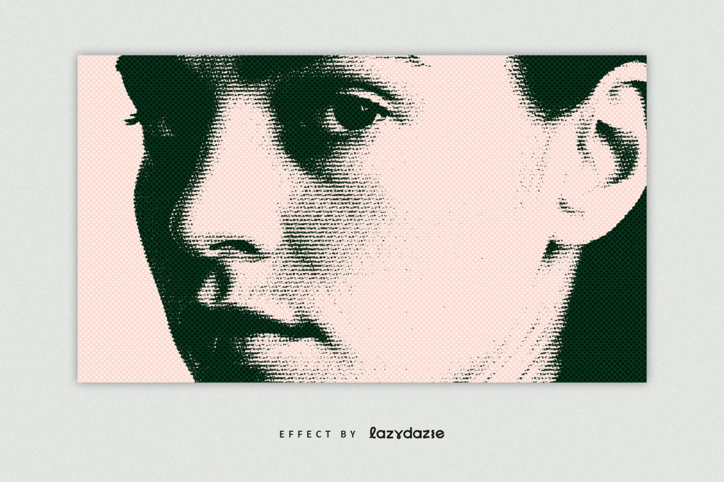 Retro halftone graphic of a woman's face in green and pink tones. Ideal for designers seeking unique digital assets and creative mockup inspirations.