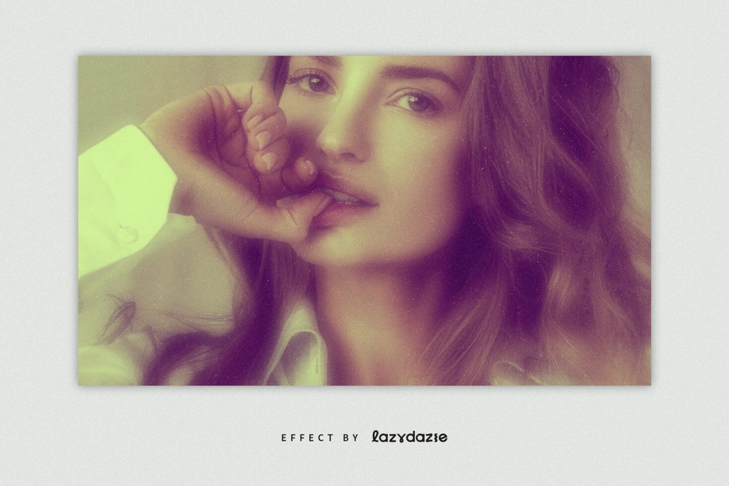 Vintage photo effect featuring a woman with soft lighting and grainy texture suitable for mockup design photography retro aesthetic digital assets.