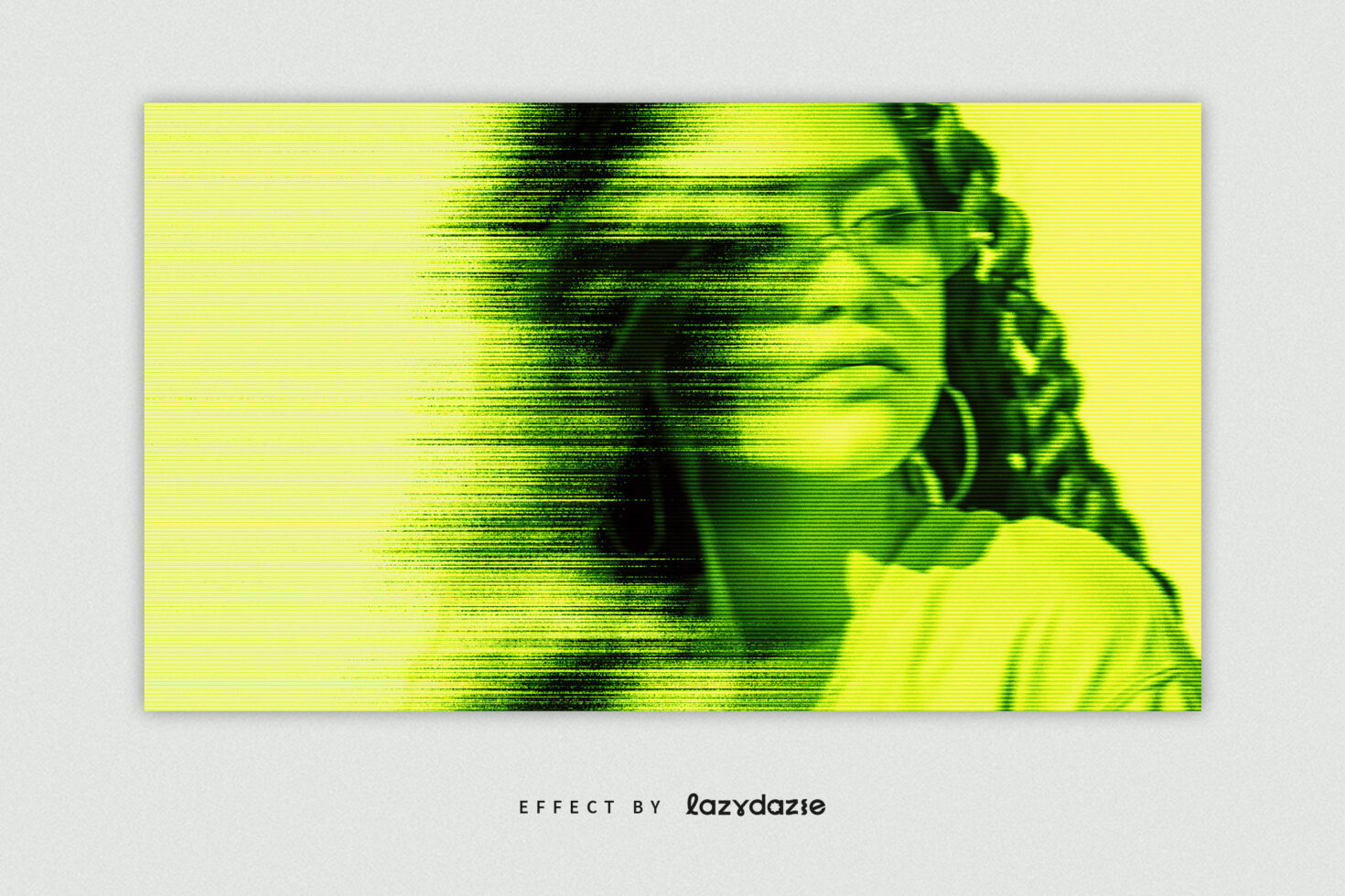 Glitchy photo effect on a person. Vibrant green tones with distorted digital lines. Ideal for graphic designers seeking unique visual elements.