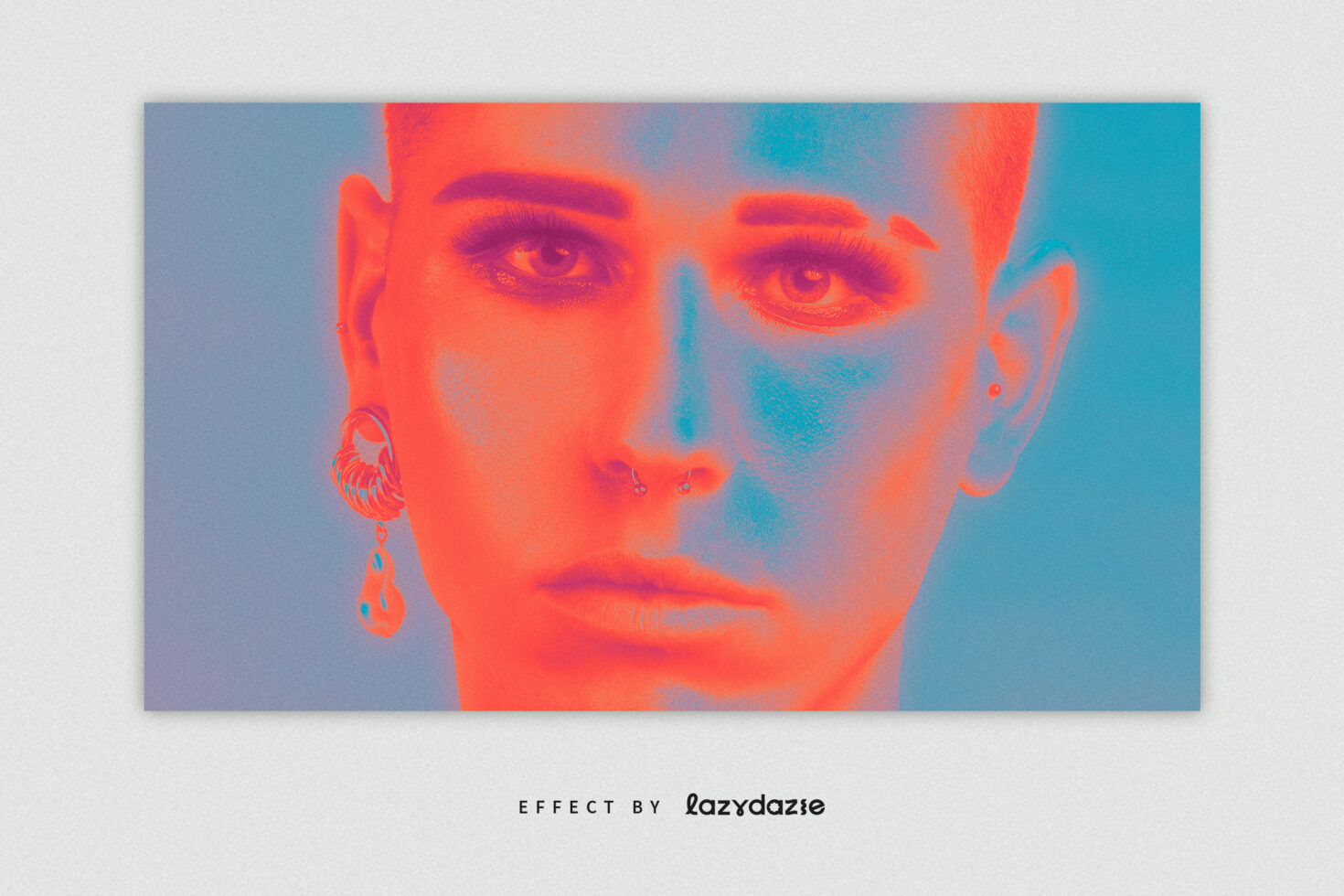 Vibrant duotone portrait with neon pink and blue effect showcasing unique artistic style ideal for graphic design projects and digital art templates.