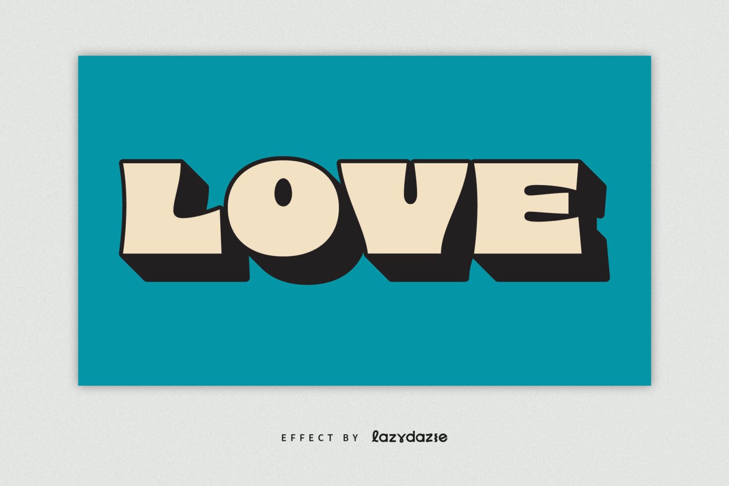 Bold 3D typography graphic reading LOVE on a teal background suitable for poster design templates and typography mockups for designers.