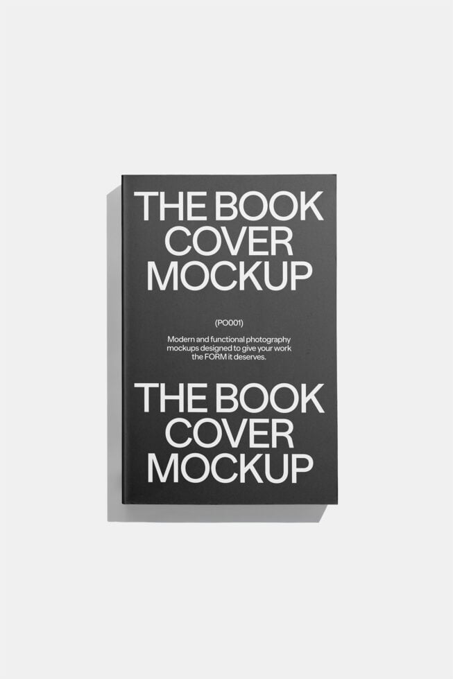 Minimalist book cover mockup in black and white design ideal for showcasing book designs for designers. Keywords: book, cover, mockup, minimalist, design.