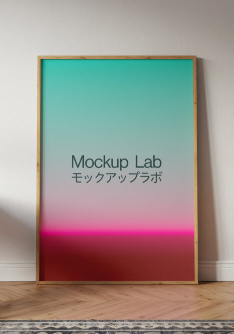 Wooden frame mockup displaying gradient from turquoise to hot pink design