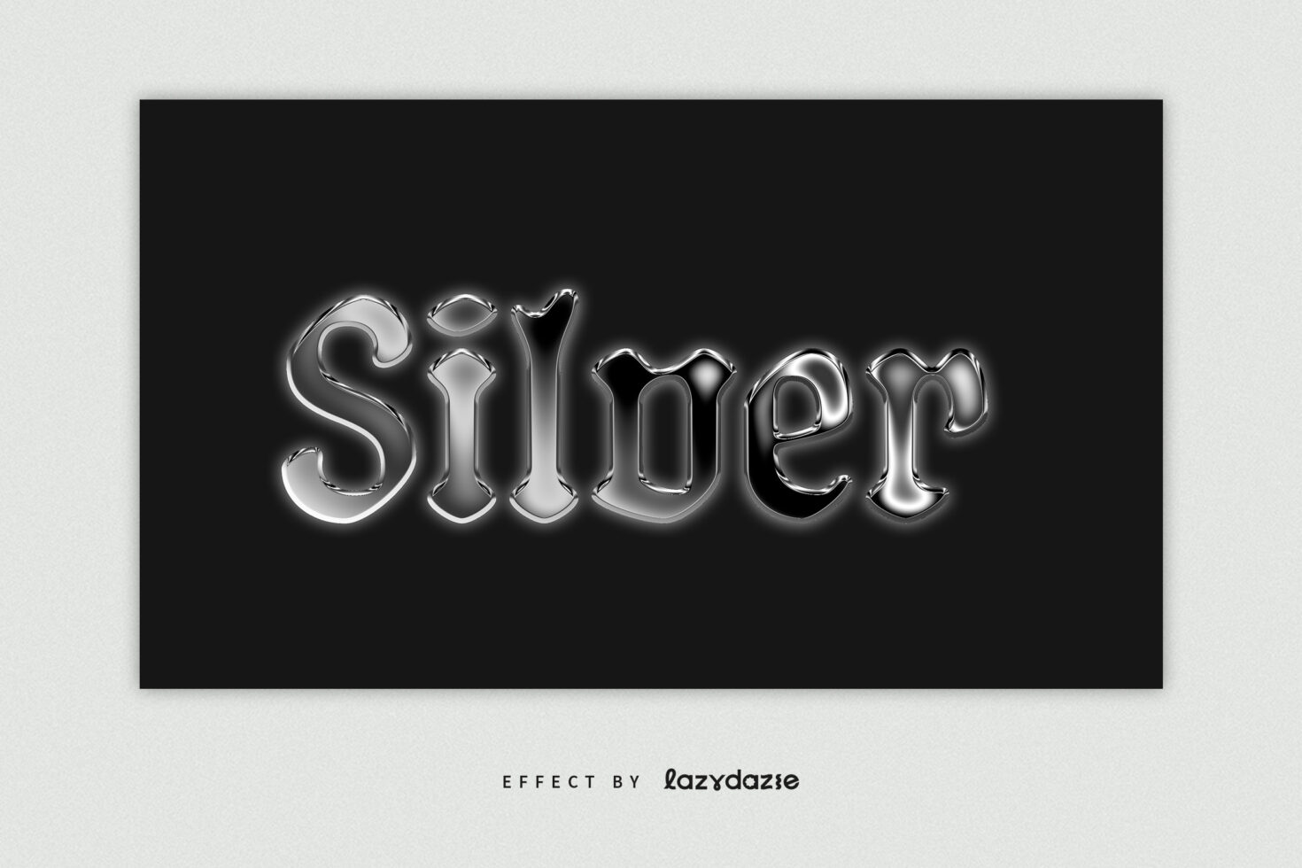 Silver text effect with metallic shine on black background for graphic design projects ideal for designers seeking unique mockups templates or fonts