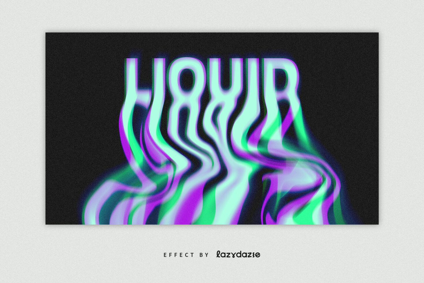 Liquid distortion text effect in neon green and purple on black background, digital typography asset for graphic designers, vibrant and flowing design