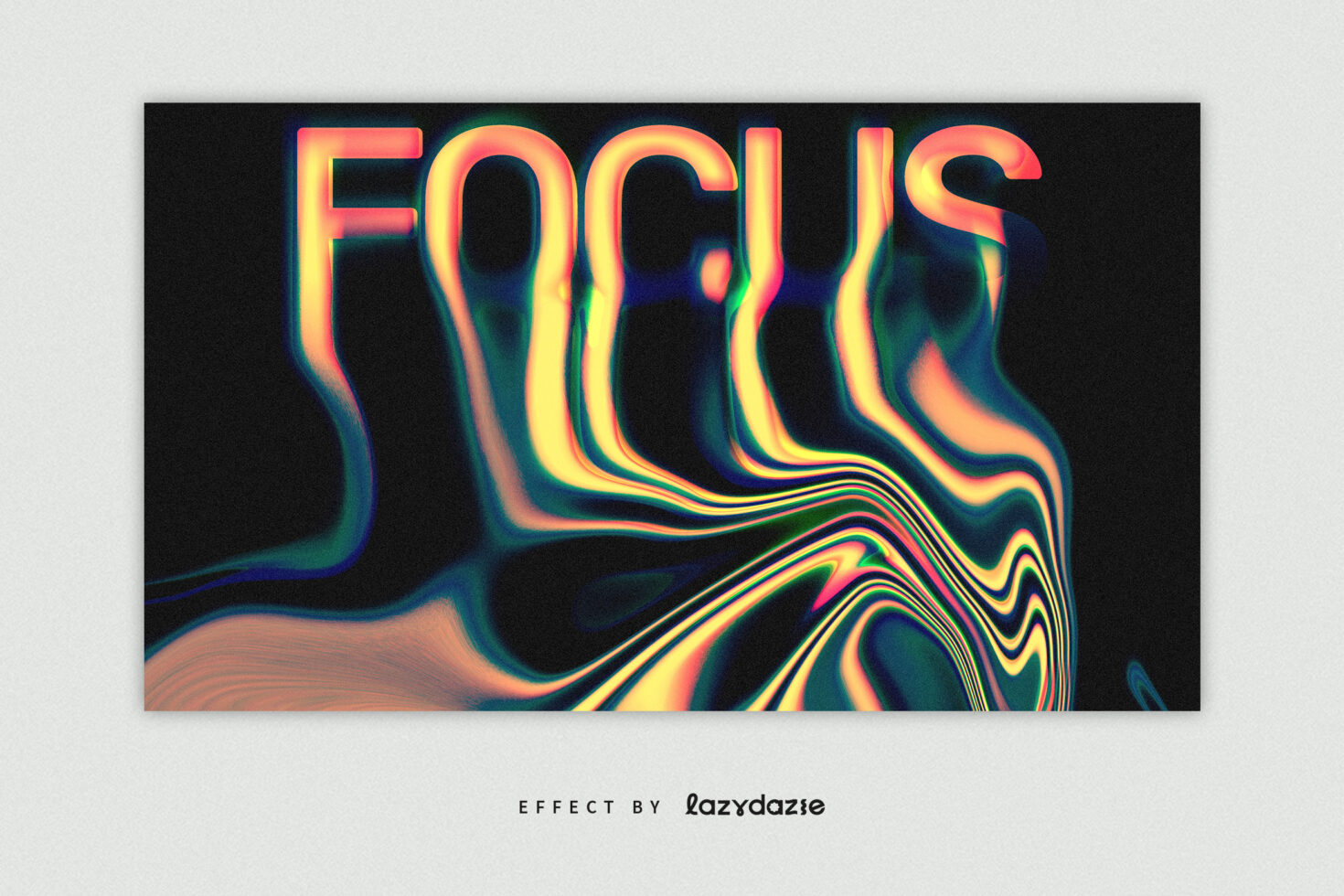 Abstract graphic design featuring distorted text with vibrant neon colors and fluid motion effects on a dark background; perfect for design templates.