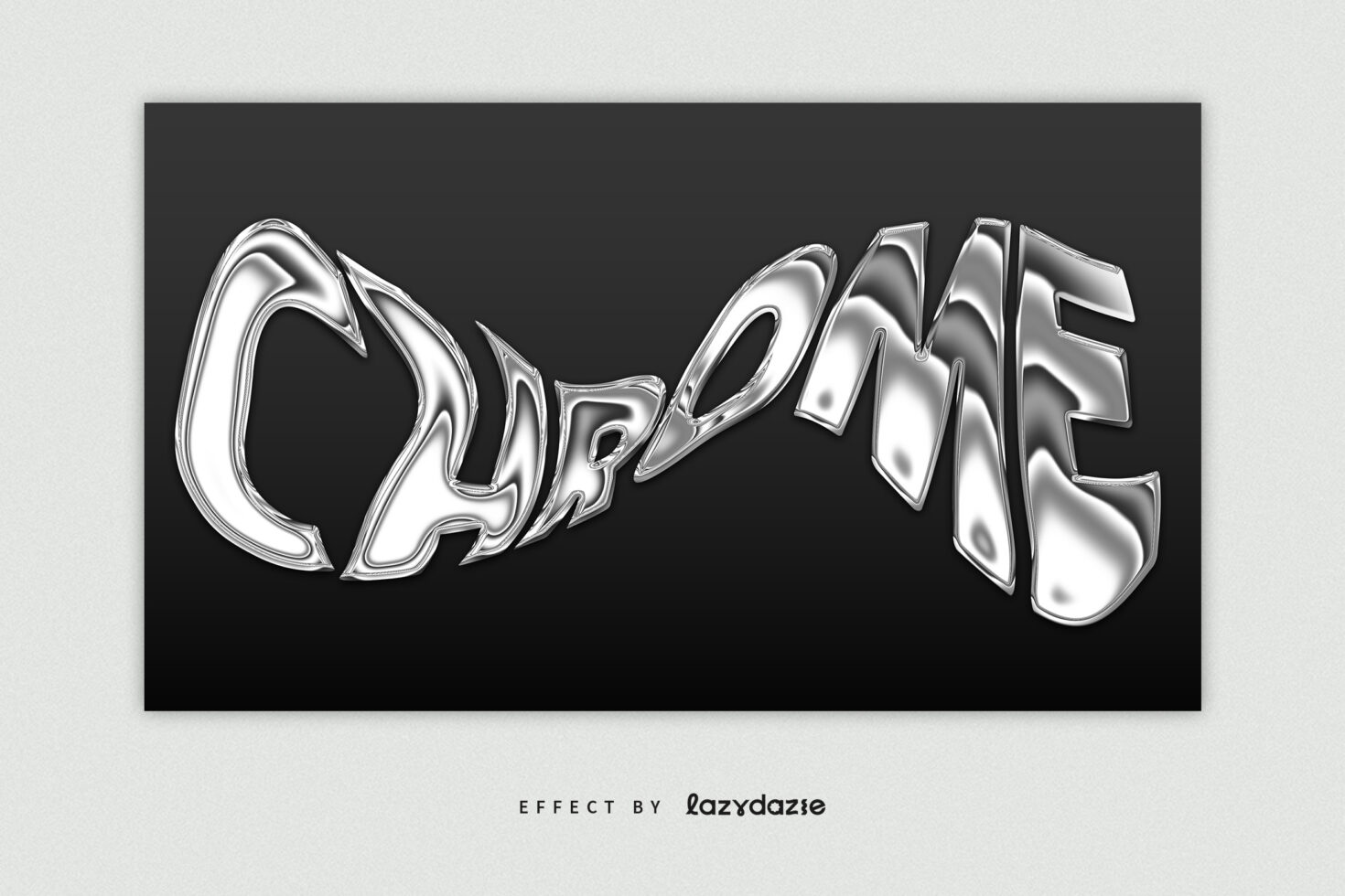 Distorted chrome text effect in a modern font style on a dark gradient background ideal for graphic design and templates for digital designers.