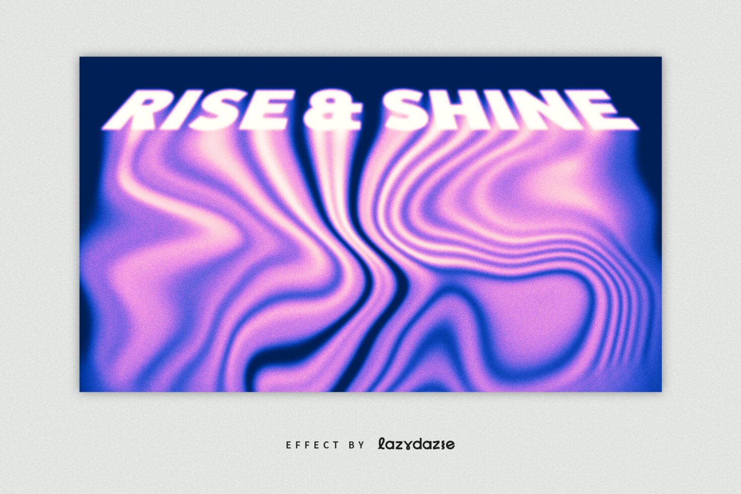 Psychedelic distorted text effect saying Rise & Shine with vibrant pink and purple waves ideal for graphic design templates and creative projects.