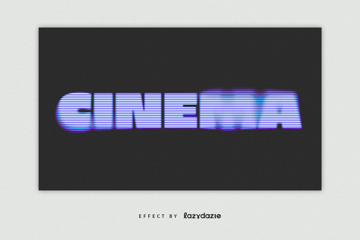 Glitch text effect reading CINEMA in bold purple lines on black background ideal for graphic design templates digital assets typography design