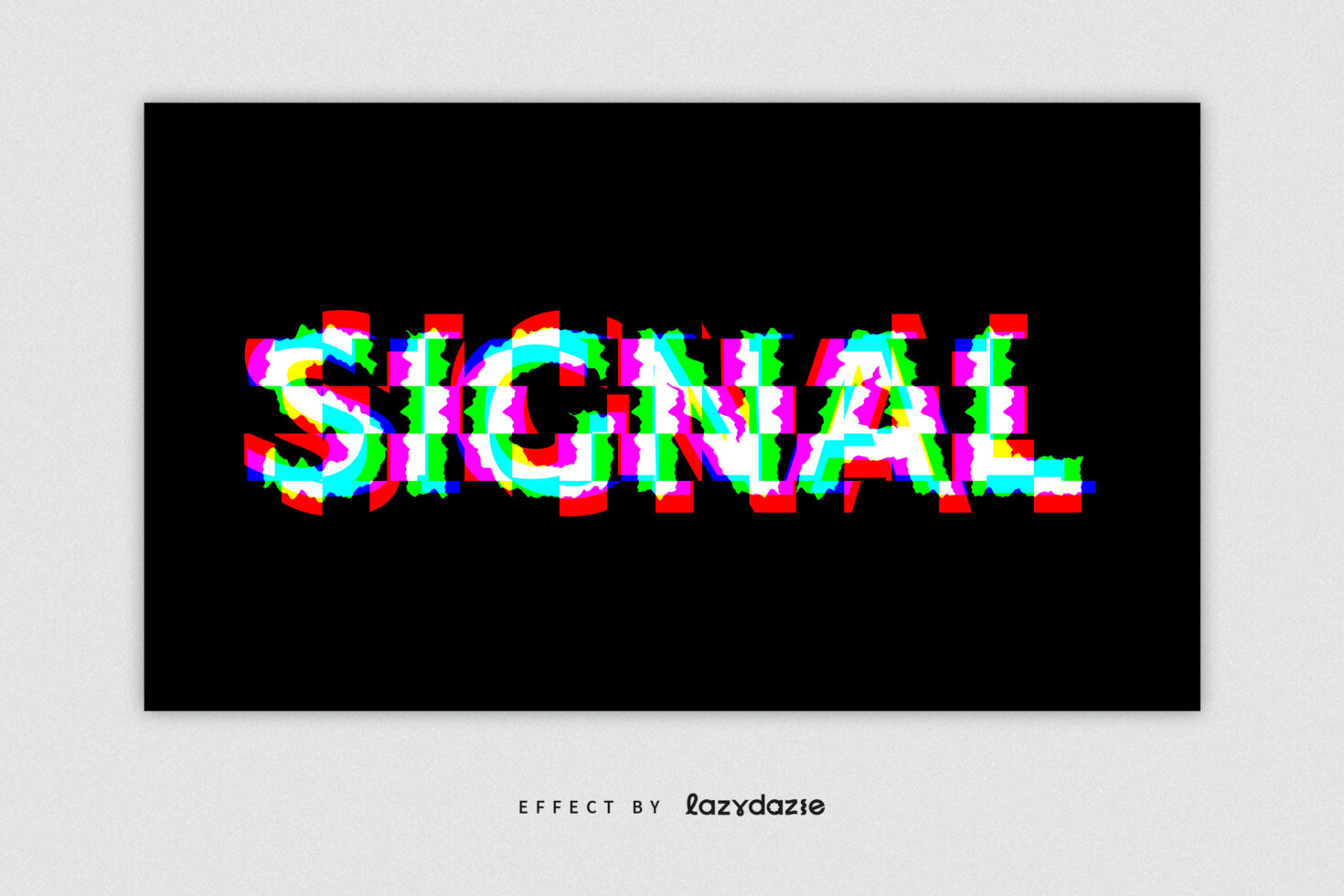 Glitch text effect with vibrant RGB colors on the word SIGNAL over a black background. Perfect for designers seeking unique typography effects templates.