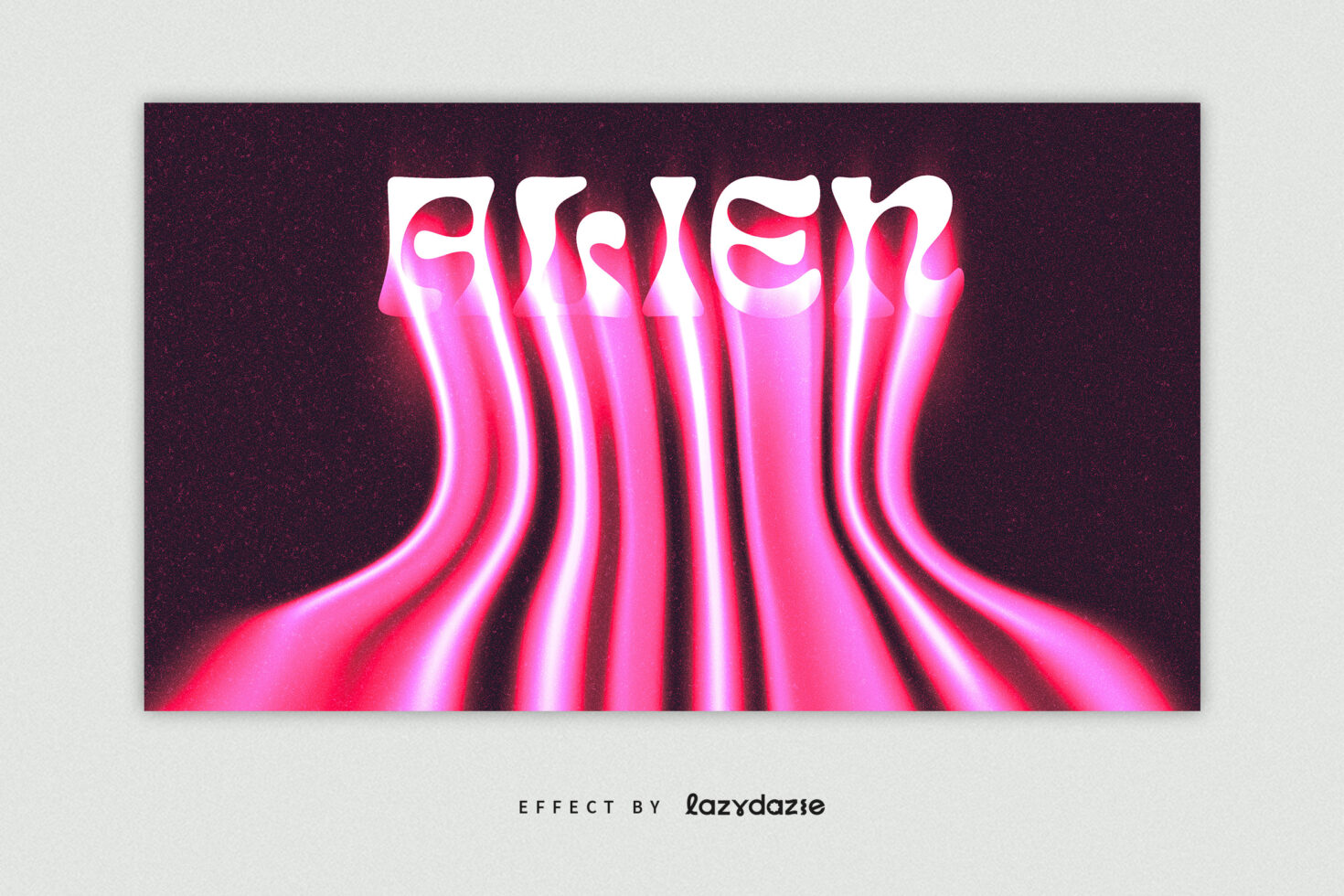 Glowing pink alien text effect with wavy neon distortions on a dark background suitable for graphic design projects or typography templates.
