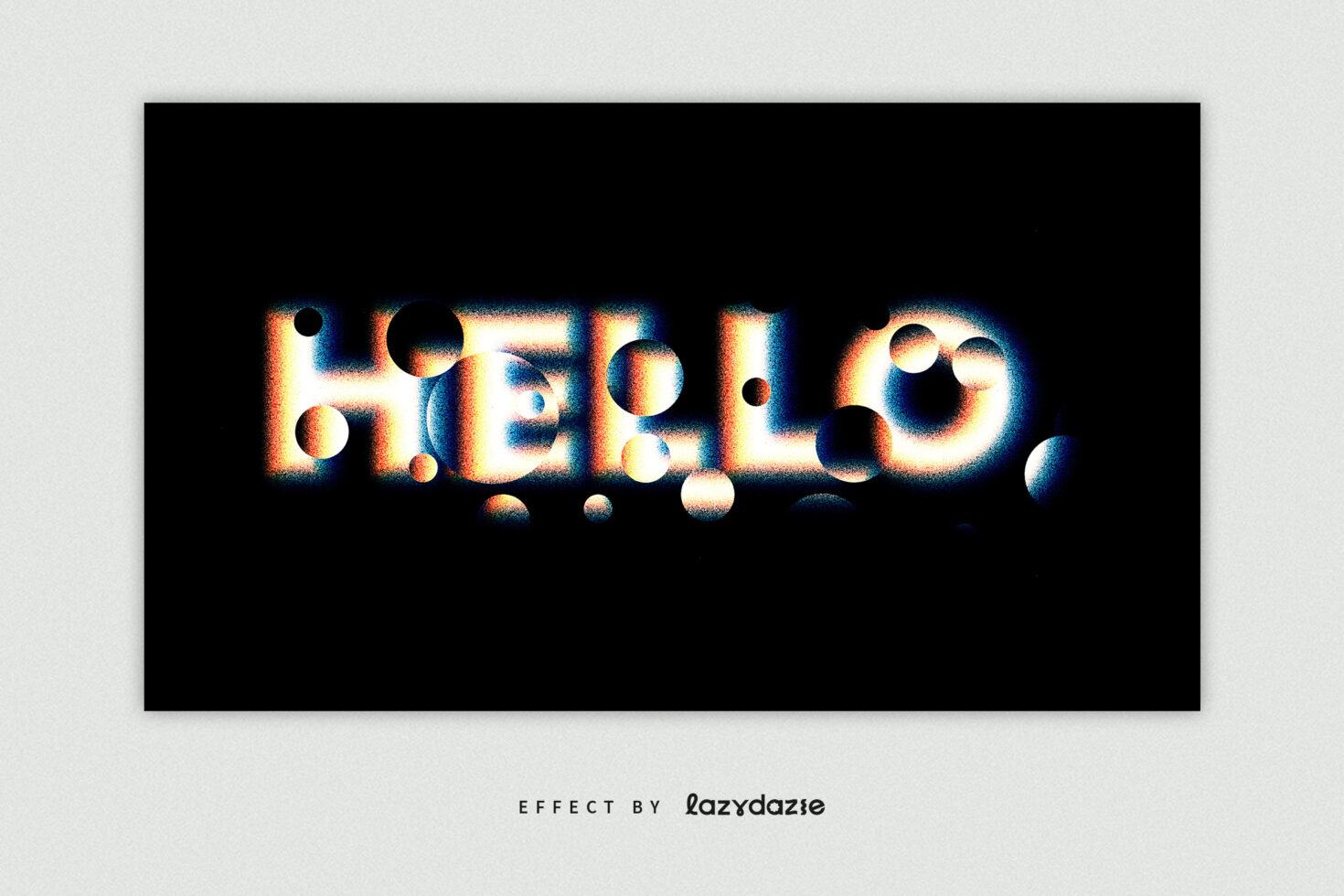 Vibrant glitch text effect reading HELLO with colorful distortions on black background perfect for graphic design mockups or typography projects.