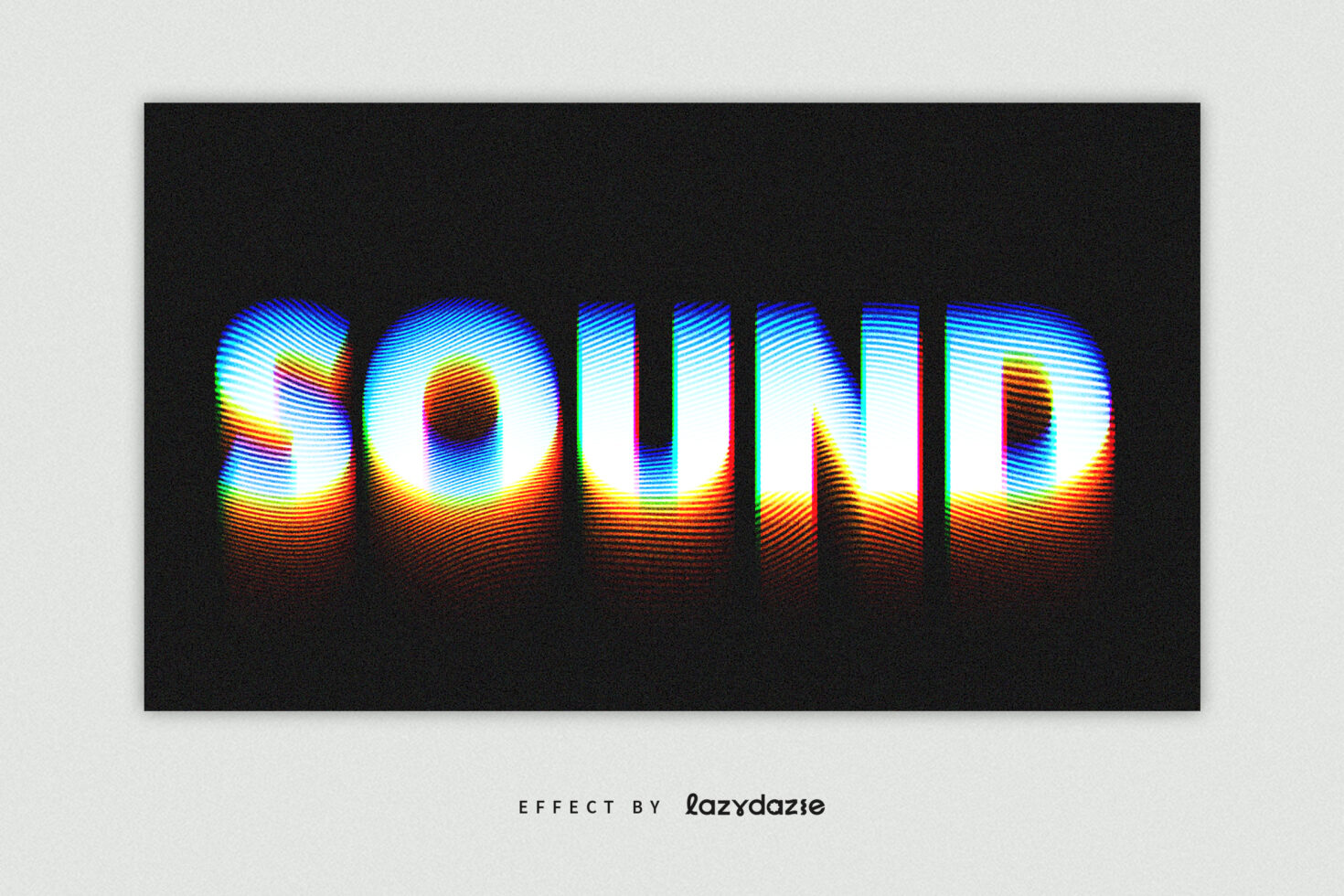 Vibrant text design reading SOUND with glitch effect in RGB colors on black background ideal for graphic design assets and digital typography templates.