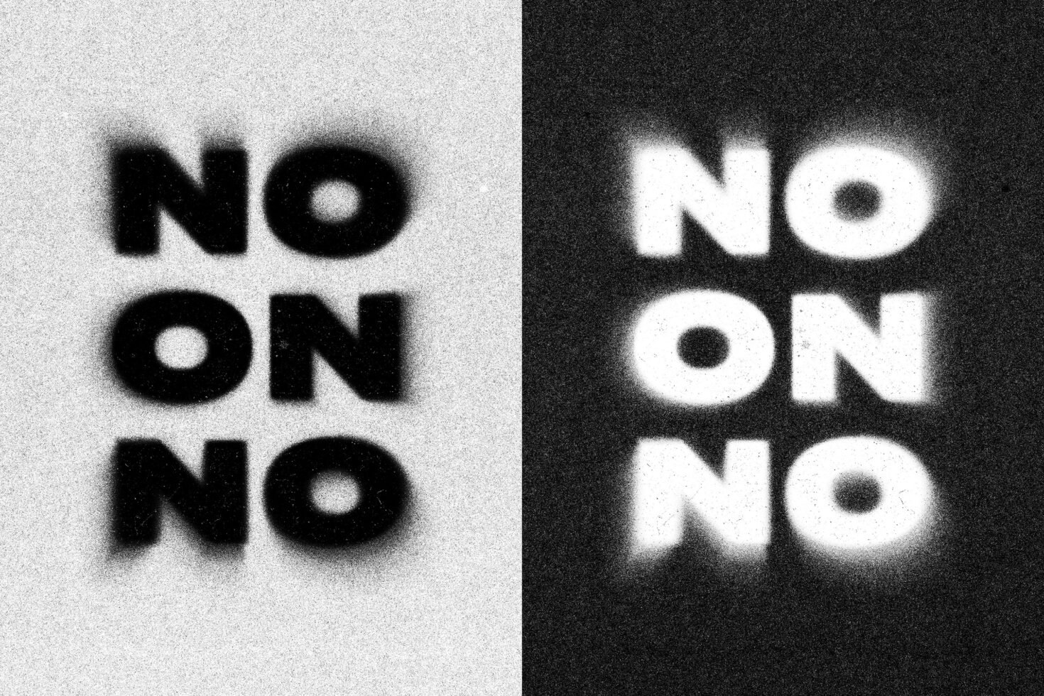 Grunge noise texture font mockup with NO ON NO text in black and white. Perfect for graphic design, typography, digital assets, and creative templates.